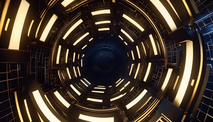 A complex structure, resembling a large machine or spaceship interior.