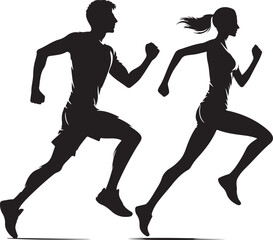 silhouette of runners man and woman 