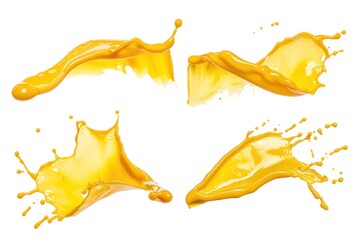 Mustard sauce isolated Dijon honey mustard smeared liquid dressing puddle stain drops spread or splatter cut out collection - obrazy, fototapety, plakaty