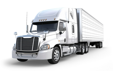 A white truck with trailer isolated from the white or transparent background