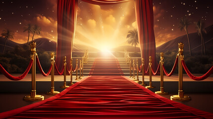 Luxurious and elegant red carpet staircase, holiday awards ceremony event