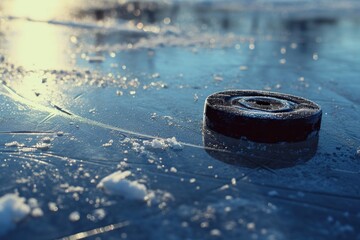 Puck on ice rink