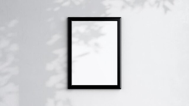 Poster Frame Video Mockup A ISO, Black Blank Frame On White Wall, Art Mockup, Minimalist Motion Mockup