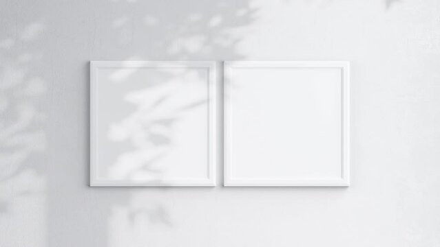 Two Square Poster Frames Video Mockup, White Blank Frame On White Wall, Art Mockup, Minimalist Motion Mockup
