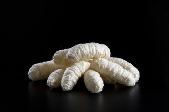 Silkworm cocoons separated on black backdrop