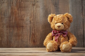 Teddy bear on vintage wood backdrop