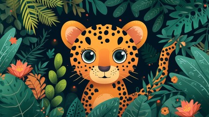 Fototapeta na wymiar Cute Cartoon leopard Banner