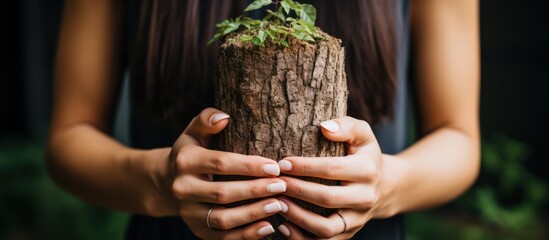 portrait of hands hugging tree trunk in heart shape