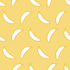 Yellow seamless pattern of flat bananas with outline