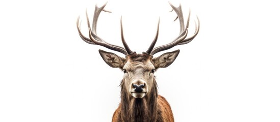 portrait of stag on white background, copy space