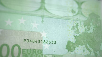 Close-up of the one hundred euro banknote of the European Union. Shot of a detailed macro texture of a hundred euro banknote. Detailed view of a part of a banknote. - Powered by Adobe