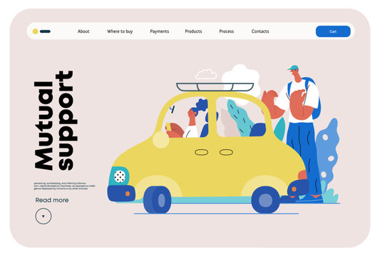 Mutual Support: Assistance in parking the car -modern flat vector concept illustration of man assisting woman with parallel parking A metaphor of voluntary collaborative exchanges of resource, service