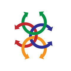  four semicircular multi-colored intertwined arrows