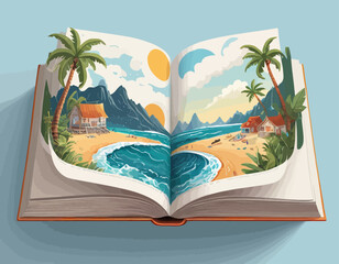 Open book with beach in summer