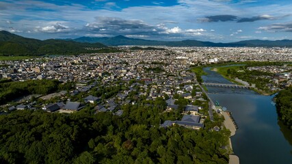 Aerial view of the Sagatenryuji Susukinobabacho, summer in Kyoto, Japan
