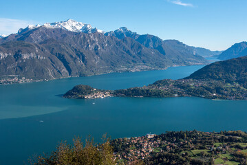 Naklejka na ściany i meble Magnificent view of Bellagio at lake Como, seen from Monte Crocione