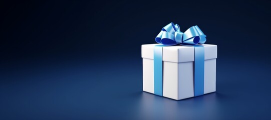 Blue Ribbon Gift Box on Dark Background. Sophisticated gift card with a luxurious black and gold ribbon, ideal for exclusive offers, isolated on a white background.