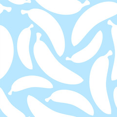 Seamless pattern of white flat bananas on a blue background