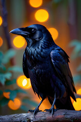 Big black raven sitting on a natural background...