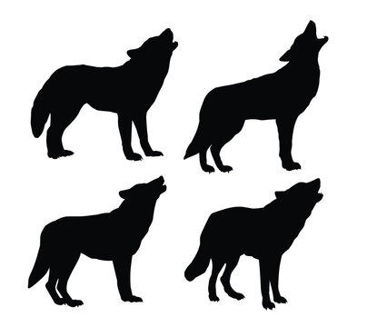 Set of silhouettes of barking wolves.
