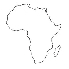 Obraz premium Vector black strock map of Africa isolated on white background. Africa-highly detailed map. All elements are separated in editable layers clearly labeled