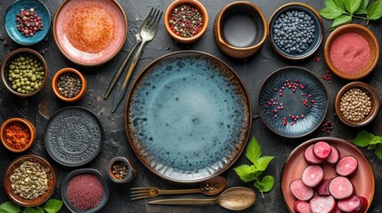  a table topped with bowls and bowls filled with different types of beans and other foods next to...