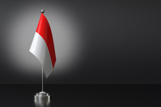 Small National Flag of the Monaco on a Black Background. 3d Rendering
