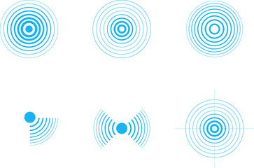Radar vector icons. Signal concentric circles. Sound wave background radio station signal. Sonar sound waves. Vector illustration.