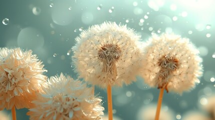  a close up of a bunch of dandelions with water droplets on the top and bottom of the dandelions on the bottom of the dandelions.