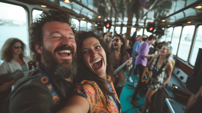 Happy people at a party on a boat