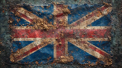 Great britain flag on old grunge wall background.
