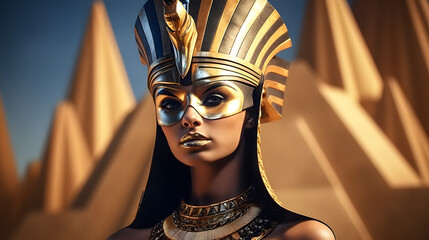 a woman wearing a gold and black egyptian garment
