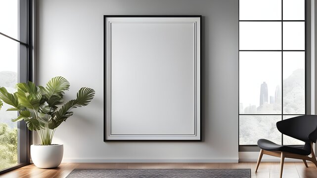Empty picture frame modern home wall, modern room, blank picture frame, home design decoration, white minimalist home decor