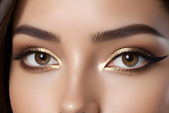 portrait of a girl with brown eyes, makeup with arrows - Powered by Adobe