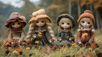 handmade dolls. a collection of dolls. vintage style