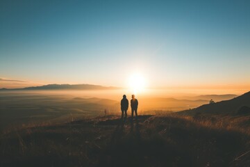 Sunrise Serenity: Silhouettes on a Hill