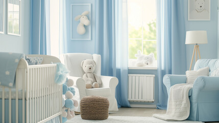 Room interior for a newborn baby boy. 