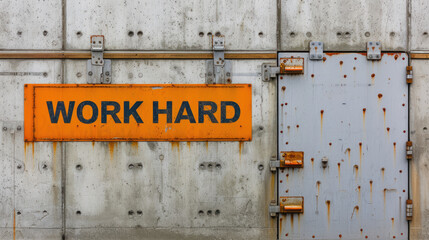 Generative AI, Motivational words Work Hard on the grey rough concrete old wall, street art