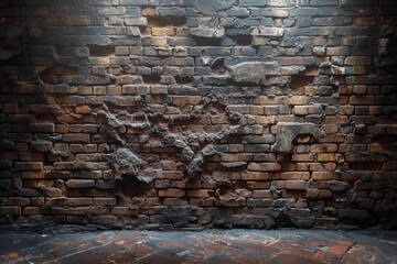 A crumbling brick wall reveals a glimpse of the past, as the worn and weathered stones hold stories of time and endurance
