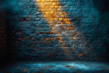 A mesmerizing display of contrast and depth as the solid brick wall is illuminated by the ethereal glow of light, creating a captivating piece of art
