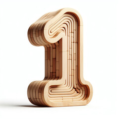number 1 in a shape wood isolated on solid white background. ai generative
