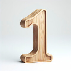 number 1 in a shape wood isolated on solid white background. ai generative