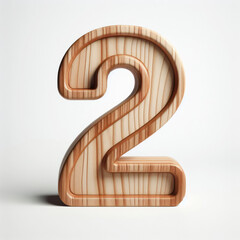 Naklejka premium number 2 in a shape wood isolated on solid white background. ai generative