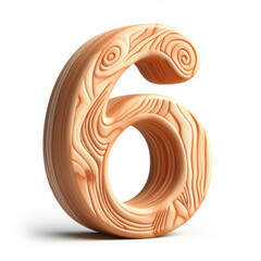 number 6 in a shape wood isolated on solid white background. ai generative