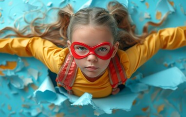 A young girl, wearing goggles and sunglasses, gracefully swims underwater, her human face serene as she embraces the freedom and tranquility of the depths