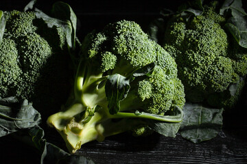 broccoli group on wood background
