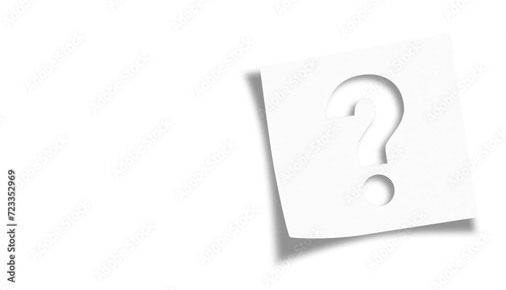Wall mural note paper with question mark on transparent or white background