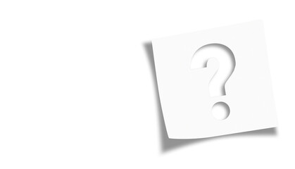 Note paper with question mark on transparent or white background