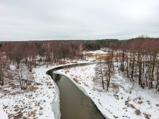 Winter on a small wild river in central Poland.