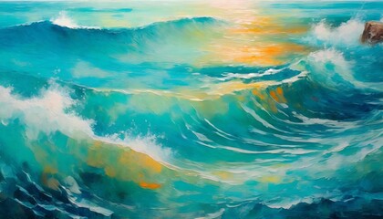Fototapeta na wymiar plunge into abstract ocean art painting with undulating aquatic hues